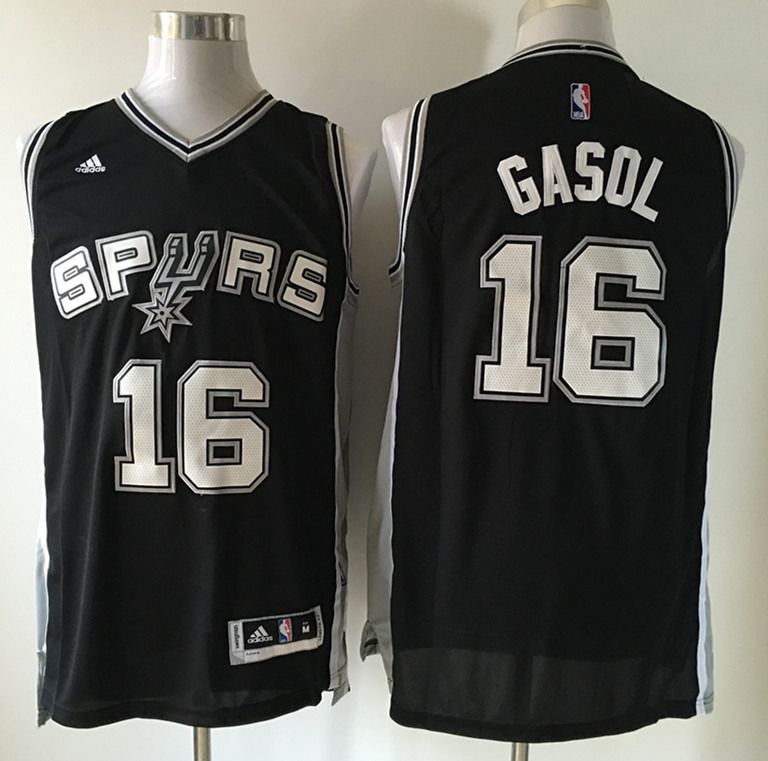 Men San Antonio Spurs 16 Gasol Black Adidas NBA Jerseys